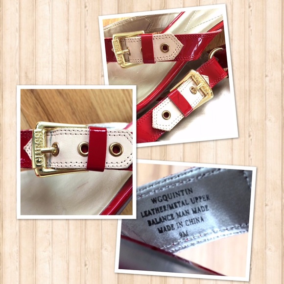 Guess Kitten Heel Red Patent Leather Sandals w/ Buckles Sz9.5 - Picture 5 of 7